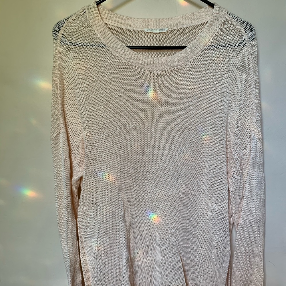 Eileen Fisher Beige Linen Woven Mesh Net
